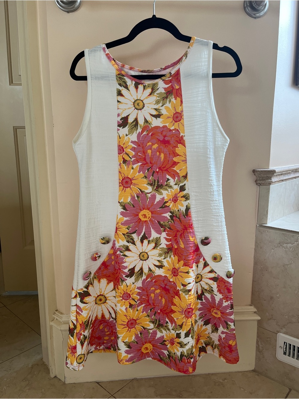 White Mini Dress with Pink & Yellow Floral Panel